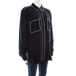 Stella McCartney Navy Blue Silk Crepe De Chine Eagle Embroidered Detail Shirt M For Women -Stella McCartney Sales luxury women stella mccartney used clothes p177730 007