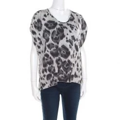 Stella McCartney Grey Peony Animal Print Silk Pleated Sleeve Boxy Blouse M For Women -Stella McCartney Sales luxury women stella mccartney used clothes p182087 001
