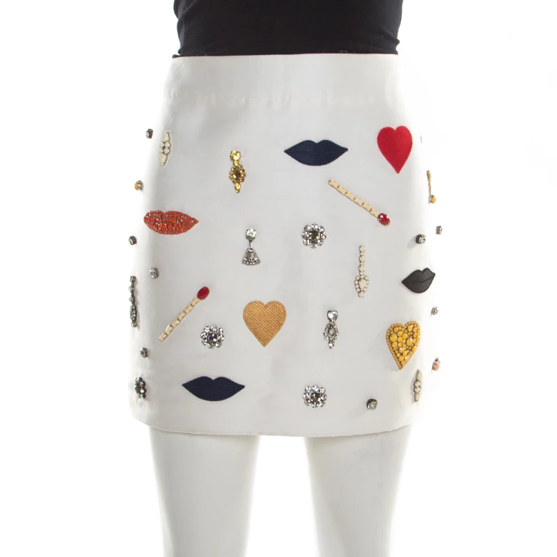 Stella McCartney White Embellished Applique Detail Rex Mini Skirt M For Women 3 Stella McCartney White Embellished Applique Detail Rex Mini Skirt M For Women