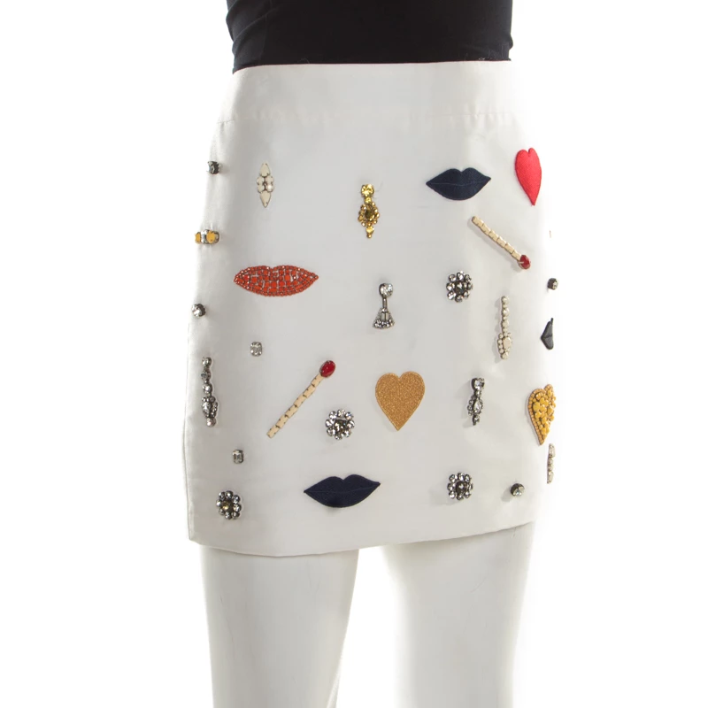 Stella McCartney White Embellished Applique Detail Rex Mini Skirt M For Women 4 Stella McCartney White Embellished Applique Detail Rex Mini Skirt M For Women - Image 2