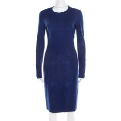 Stella McCartney Cobalt Blue Embossed Jacquard Front Panel Detail Long Sleeve Dress M For Women