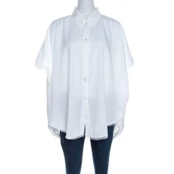 Stella McCartney White Eyelet Embroidered Oversized Box Shirt L For Women