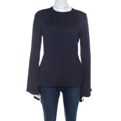 Stella McCartney Navy Blue Crepe Peplum Detail Leonore Top S For Women