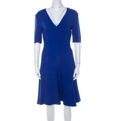 Stella McCartney Blue Stretch Crepe Asymmetrical Hem Flared Dress S For Women