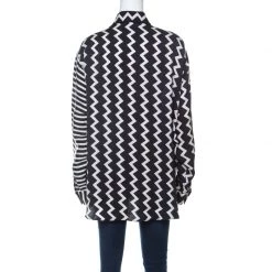 Stella McCartney Black & White Chevron & Stripes Printed Silk Moire Shirt M For Women -Stella McCartney Sales luxury women stella mccartney used clothes p221614 005