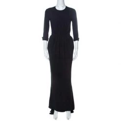 Stella McCartney Navy Blue Stretch Cady Gathered Waist Maxi Dress S For Women