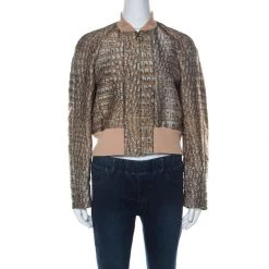 Stella McCartney Beige Crocodile Pattern Jacquard Bomber Jacket S For Women