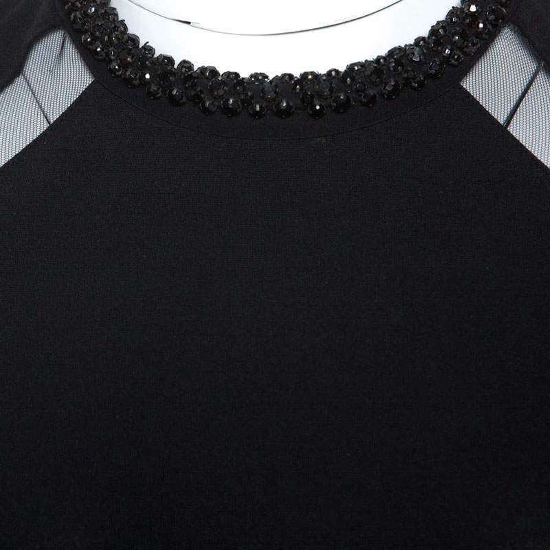Stella McCartney Black Jersey Mesh Insert Embellished Collar Dress S For Women 6 Stella McCartney Black Jersey Mesh Insert Embellished Collar Dress S For Women - Image 4