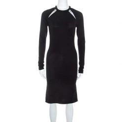 Stella McCartney Black Jersey Mesh Insert Embellished Collar Dress S For Women