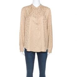 Stella McCartney Beige Jacquard Button Front Mandarin Collar Shirt S For Women