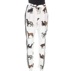 Stella McCartney White Striped Dog Print Silk Christine Pants S For Women