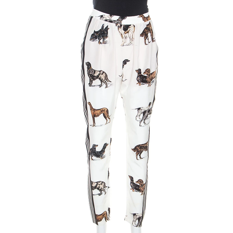Stella McCartney White Striped Dog Print Silk Christine Pants S For Women 3 Stella McCartney White Striped Dog Print Silk Christine Pants S For Women