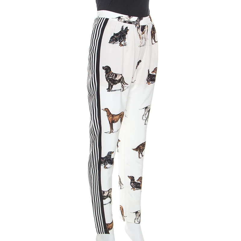 Stella McCartney White Striped Dog Print Silk Christine Pants S For Women 4 Stella McCartney White Striped Dog Print Silk Christine Pants S For Women - Image 2