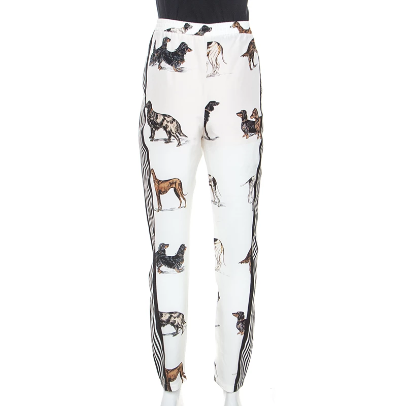 Stella McCartney White Striped Dog Print Silk Christine Pants S For Women 5 Stella McCartney White Striped Dog Print Silk Christine Pants S For Women - Image 3
