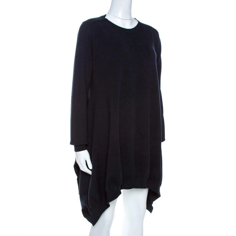 Stella McCartney Navy Blue Wool Blend Handkerchief Hem Sweater Dress M For Women 4 Stella McCartney Navy Blue Wool Blend Handkerchief Hem Sweater Dress M For Women - Image 2