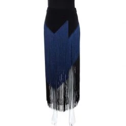 Stella McCartney Bicolor Crepe Asymmetrical Fringed Veronica Skirt S For Women