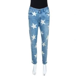 Stella McCartney Indigo Star Print Faded Denim Boyfriend Jeans M For Women