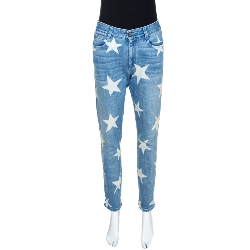 Stella McCartney Indigo Star Print Faded Denim Boyfriend Jeans M For Women 3 Stella McCartney Indigo Star Print Faded Denim Boyfriend Jeans M For Women