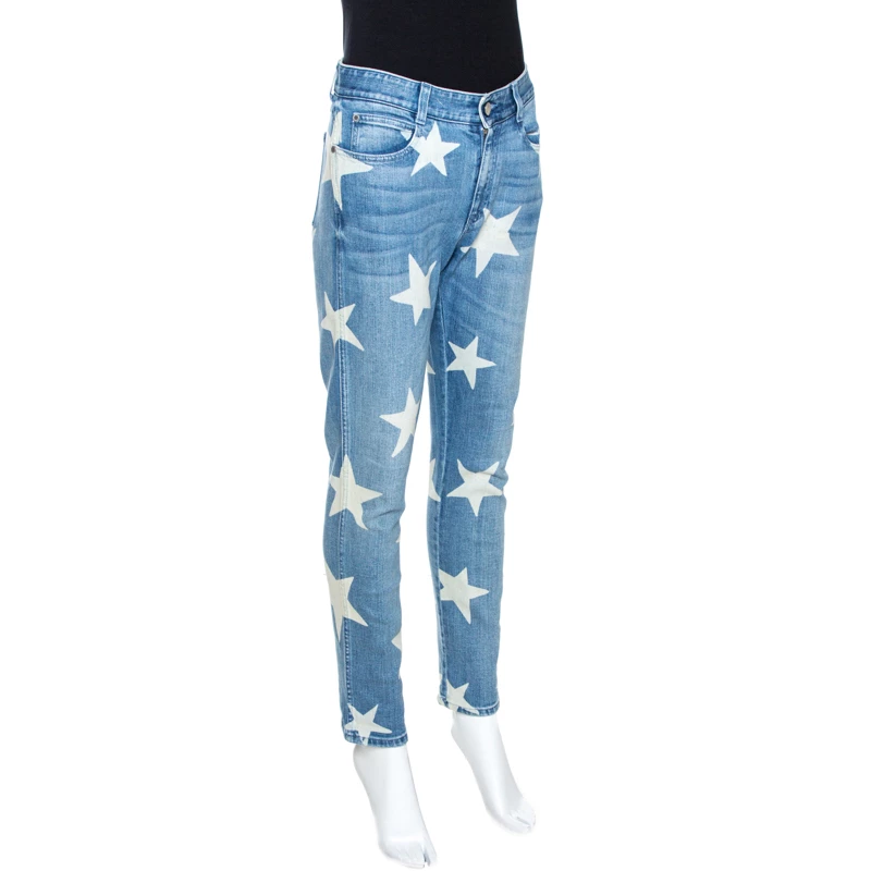 Stella McCartney Indigo Star Print Faded Denim Boyfriend Jeans M For Women 4 Stella McCartney Indigo Star Print Faded Denim Boyfriend Jeans M For Women - Image 2