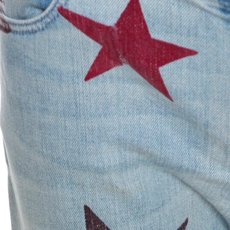 Stella McCartney Blue Star Print Faded Denim Boyfriend Jeans S For Women 6 Stella McCartney Blue Star Print Faded Denim Boyfriend Jeans S For Women - Image 4