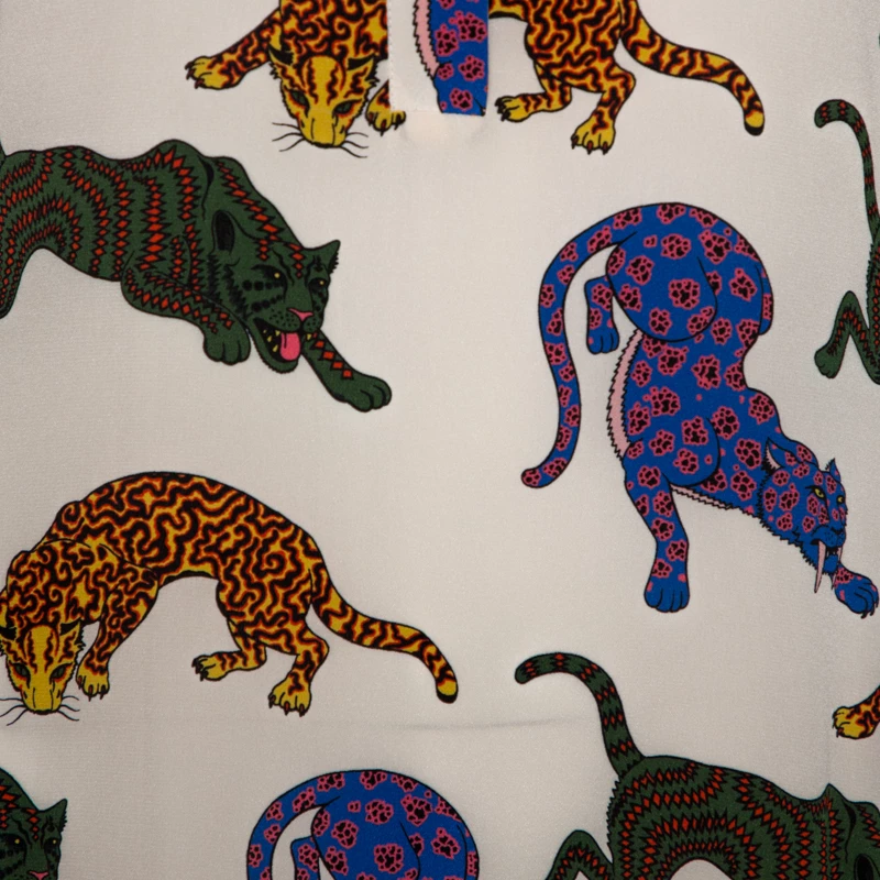 Stella McCartney Cream Wild Cat Print Silk Maxi Dress M For Women 6 Stella McCartney Cream Wild Cat Print Silk Maxi Dress M For Women - Image 4