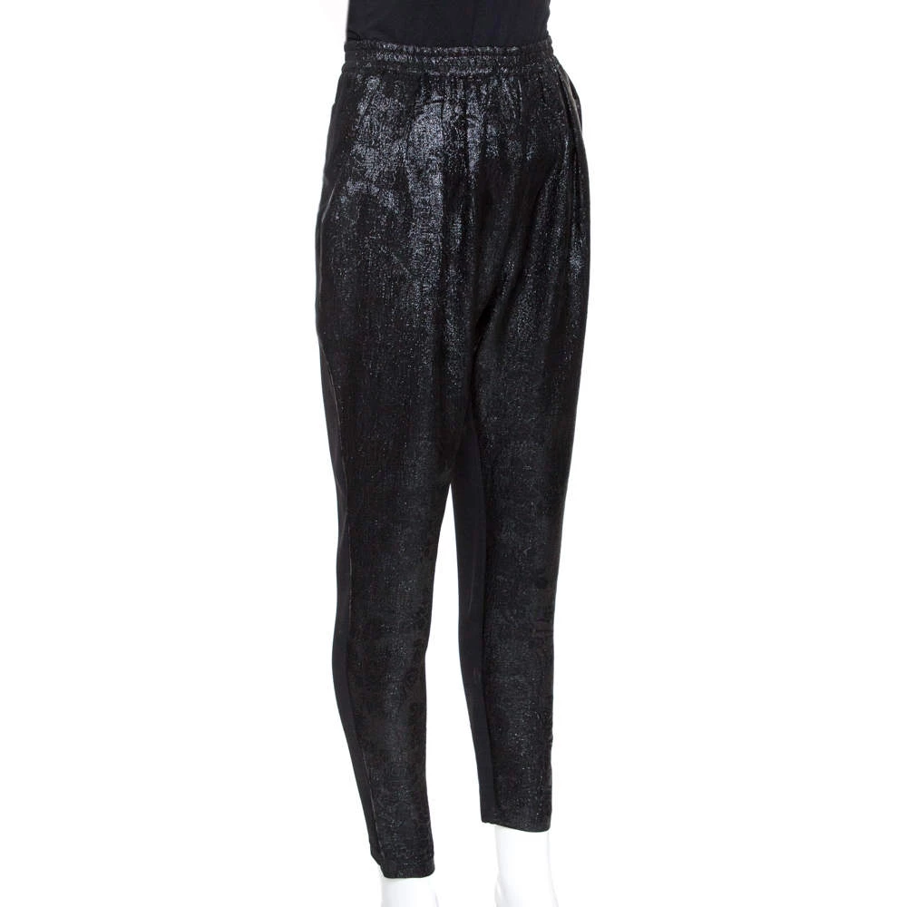 Stella McCartney Black Lurex Floral Silk Jacquard Christine Pants S For Women 4 Stella McCartney Black Lurex Floral Silk Jacquard Christine Pants S For Women - Image 2