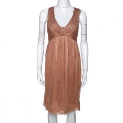 Stella McCartney Copper Silk Tulle Gathered Halter Neck Dress S For Women
