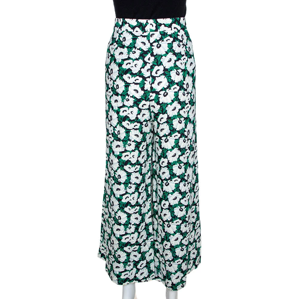 Stella McCartney Green Floral Printed High Waist Wide Leg Maude Trousers M For Women 3 Stella McCartney Green Floral Printed High Waist Wide Leg Maude Trousers M For Women