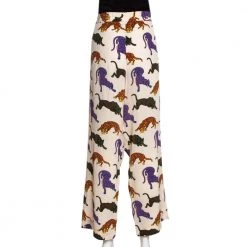 Stella McCartney Cream Wild Cat Printed Silk Elasticized Waist Christine Pants M For Women -Stella McCartney Sales luxury women stella mccartney used clothes p287026 001