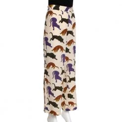 Stella McCartney Cream Wild Cat Printed Silk Elasticized Waist Christine Pants M For Women -Stella McCartney Sales luxury women stella mccartney used clothes p287026 002