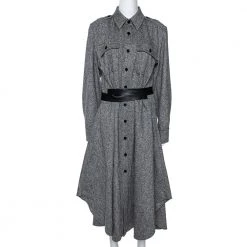 Stella McCartney Monochrome Wool Belted Shirt Dress M For Women