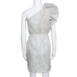 Stella McCartney Pale Grey Floral 3D Lace Rosea One Shoulder Dress M For Women -Stella McCartney Sales luxury women stella mccartney used clothes p292484 001