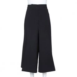 Stella McCartney Black Stretch Wool Wide Leg Cropped Pants L For Women