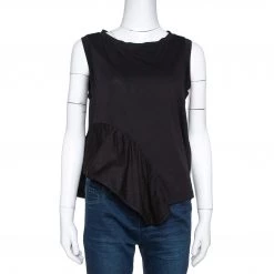 Stella McCartney Black Cotton Ruffled Asymmetrical Top S For Women