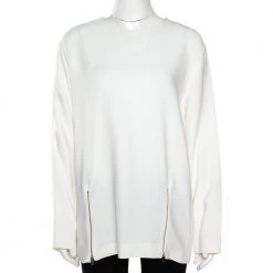 Stella McCartney White Crepe Zip Detail Long Sleeve Blouse L For Women