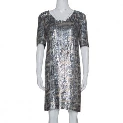 Stella McCartney Metallic Sequin Embellished Short Sleeve Shift Dress M For Women