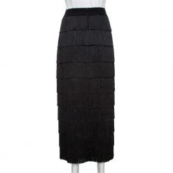 Stella McCartney Black Silk Annika Tiered Fringed Skirt M For Women 11 Stella McCartney Black Silk Annika Tiered Fringed Skirt M For Women -Stella McCartney Sales luxury women stella mccartney used clothes p333807 002