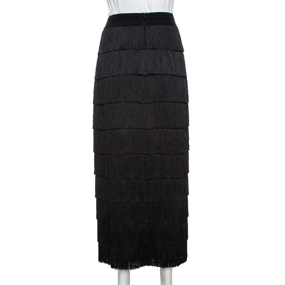 Stella McCartney Black Silk Annika Tiered Fringed Skirt M For Women 5 Stella McCartney Black Silk Annika Tiered Fringed Skirt M For Women - Image 3