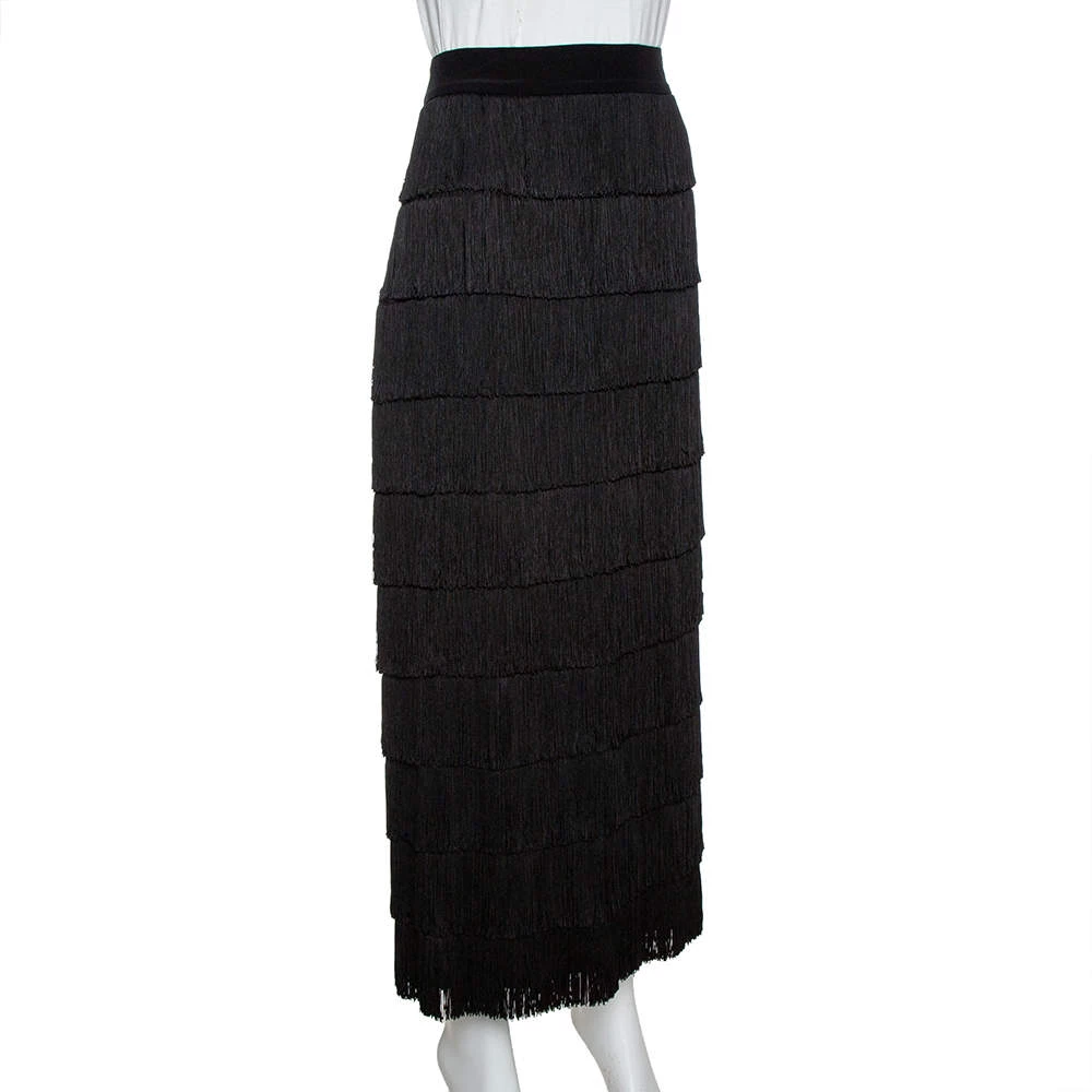 Stella McCartney Black Silk Annika Tiered Fringed Skirt M For Women 4 Stella McCartney Black Silk Annika Tiered Fringed Skirt M For Women - Image 2