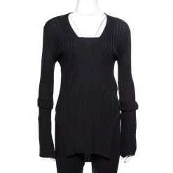 Stella McCartney Black Ribbed Knit Fitted Sweater M For Women