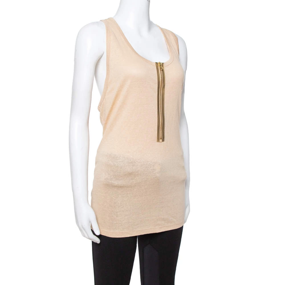 Stella McCartney Beige Linen & Cotton Zip Front Tank Top L For Women 4 Stella McCartney Beige Linen & Cotton Zip Front Tank Top L For Women - Image 2