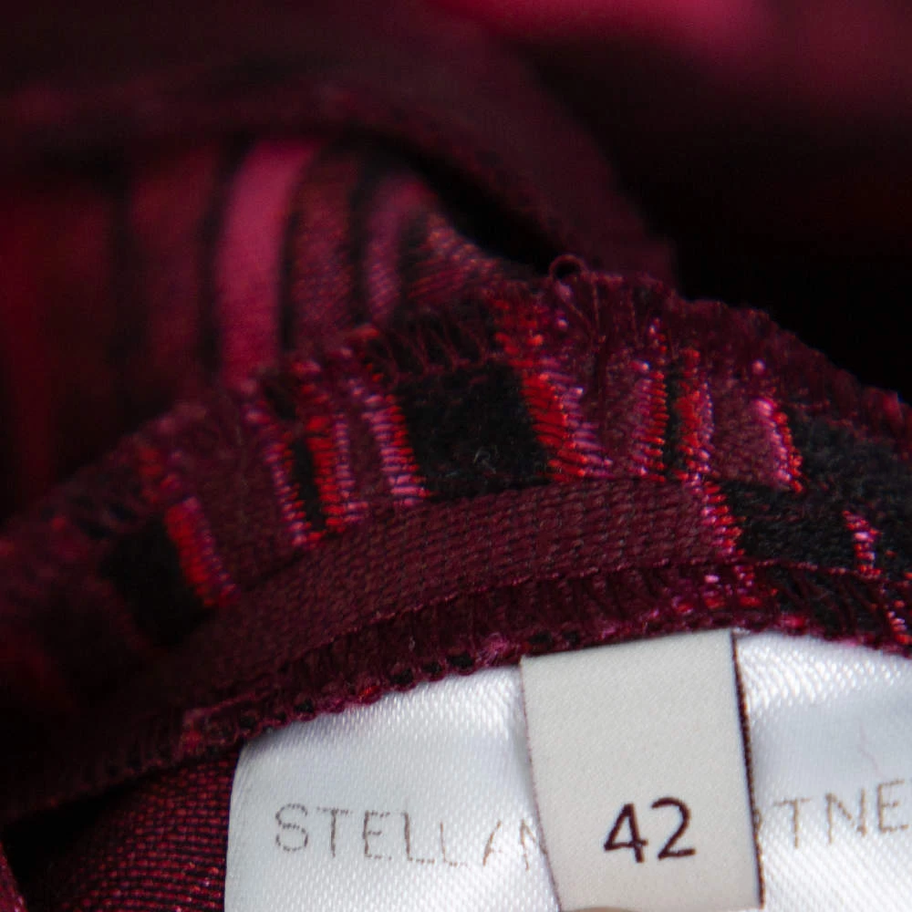 Stella McCartney Burgundy Floral Jacquard Wool Long Sleeve Dress M For Women 8 Stella McCartney Burgundy Floral Jacquard Wool Long Sleeve Dress M For Women - Image 6