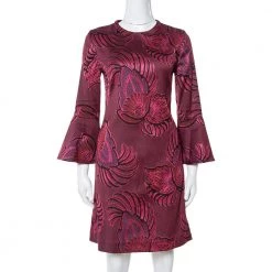 Stella McCartney Burgundy Floral Jacquard Wool Long Sleeve Dress M For Women