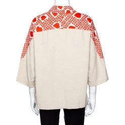 Stella McCartney Orange Hearts Print Silk & Linen Paneled Blouse L For Women -Stella McCartney Sales luxury women stella mccartney used clothes p348329 002