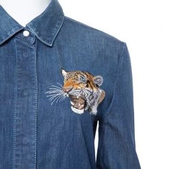 Stella McCartney Blue Denim Tiger Embroidered Shirt S For Women 12 Stella McCartney Blue Denim Tiger Embroidered Shirt S For Women -Stella McCartney Sales luxury women stella mccartney used clothes p349634 001