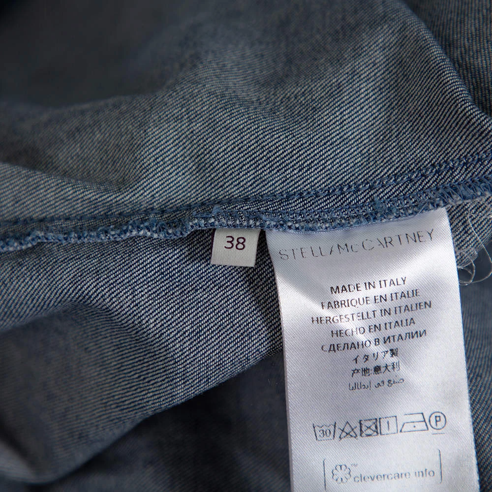 Stella McCartney Blue Denim Tiger Embroidered Shirt S For Women 8 Stella McCartney Blue Denim Tiger Embroidered Shirt S For Women - Image 6