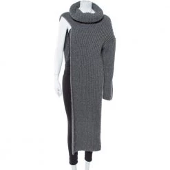 Stella McCartney Grey Cable Knit Turtleneck Asymmetric Maxi Sweater M For Women
