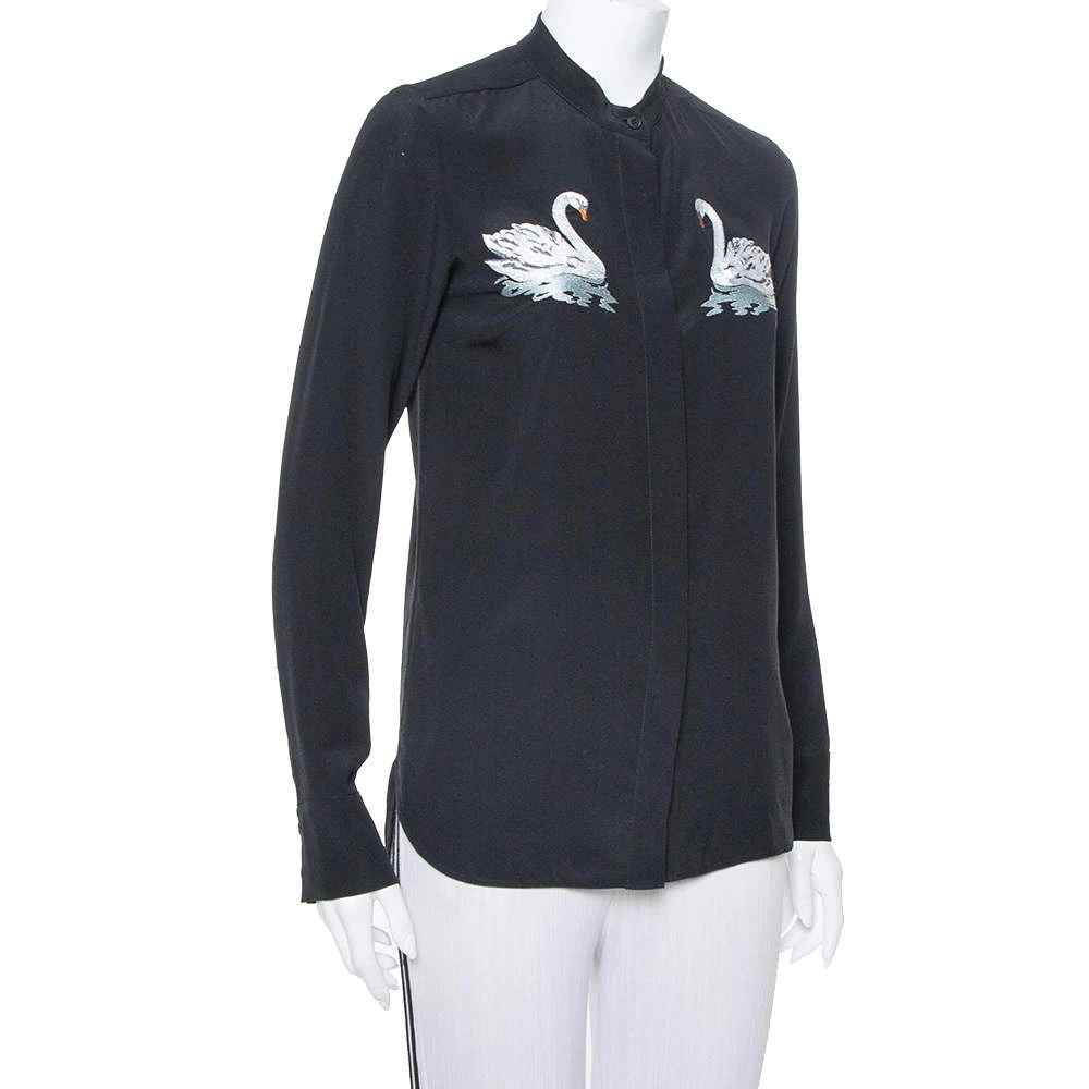 Stella McCartney Black Swan Embroidered Silk Shirt S For Women 4 Stella McCartney Black Swan Embroidered Silk Shirt S For Women - Image 2