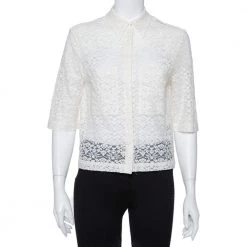 Stella McCartney Cream Lace Button Front Sheer Crop Top M For Women