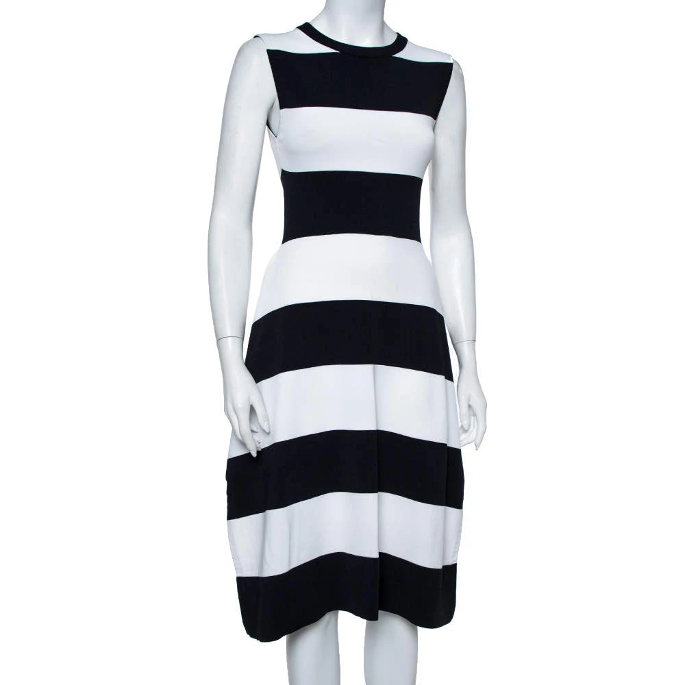 Stella McCartney Navy Blue & White Striped Knit Structured Midi Dress M For Women 4 Stella McCartney Navy Blue & White Striped Knit Structured Midi Dress M For Women - Image 2